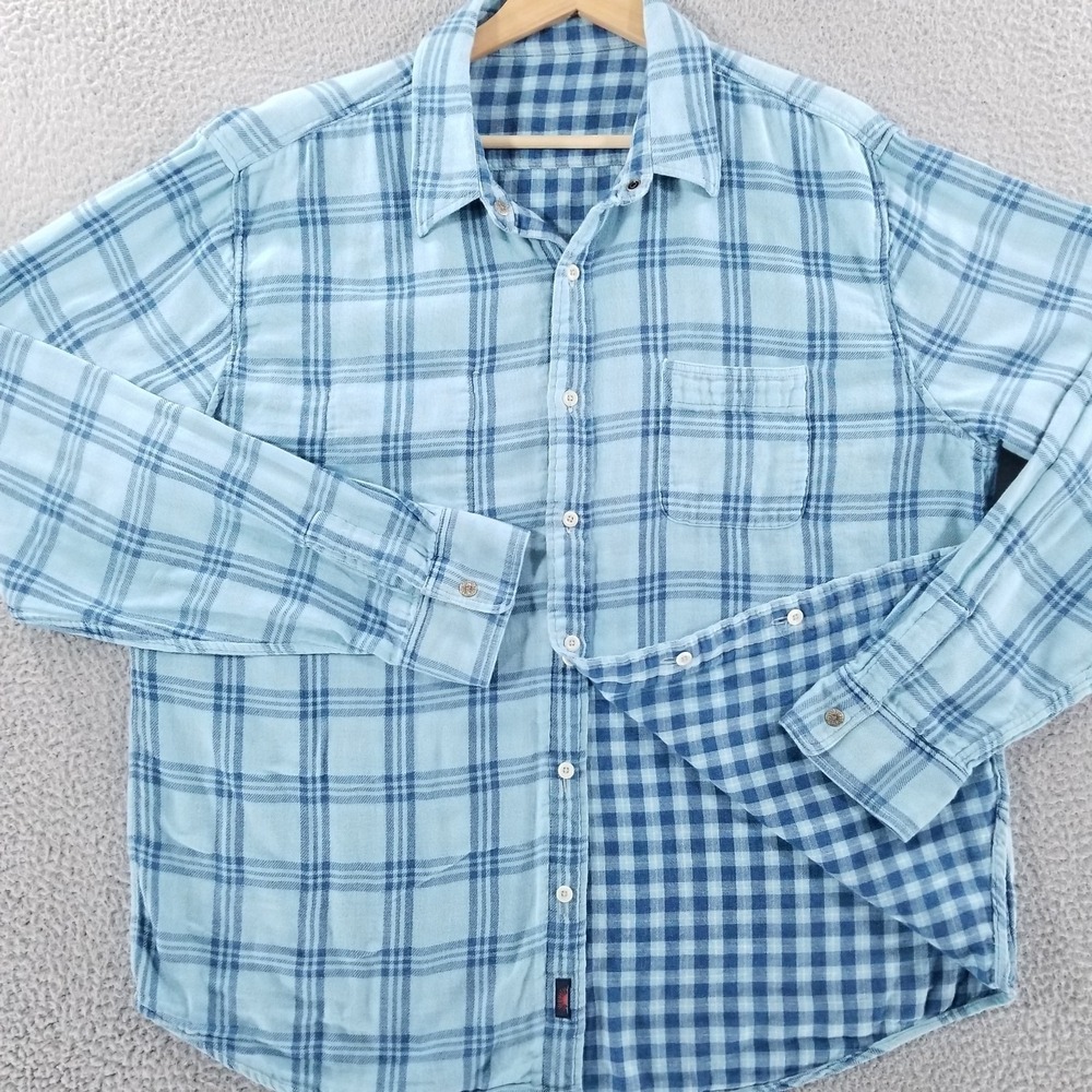 Faherty Reversible Shirt Mens XL Blue Plaid Gingham Belmar Double Wall Flannel
